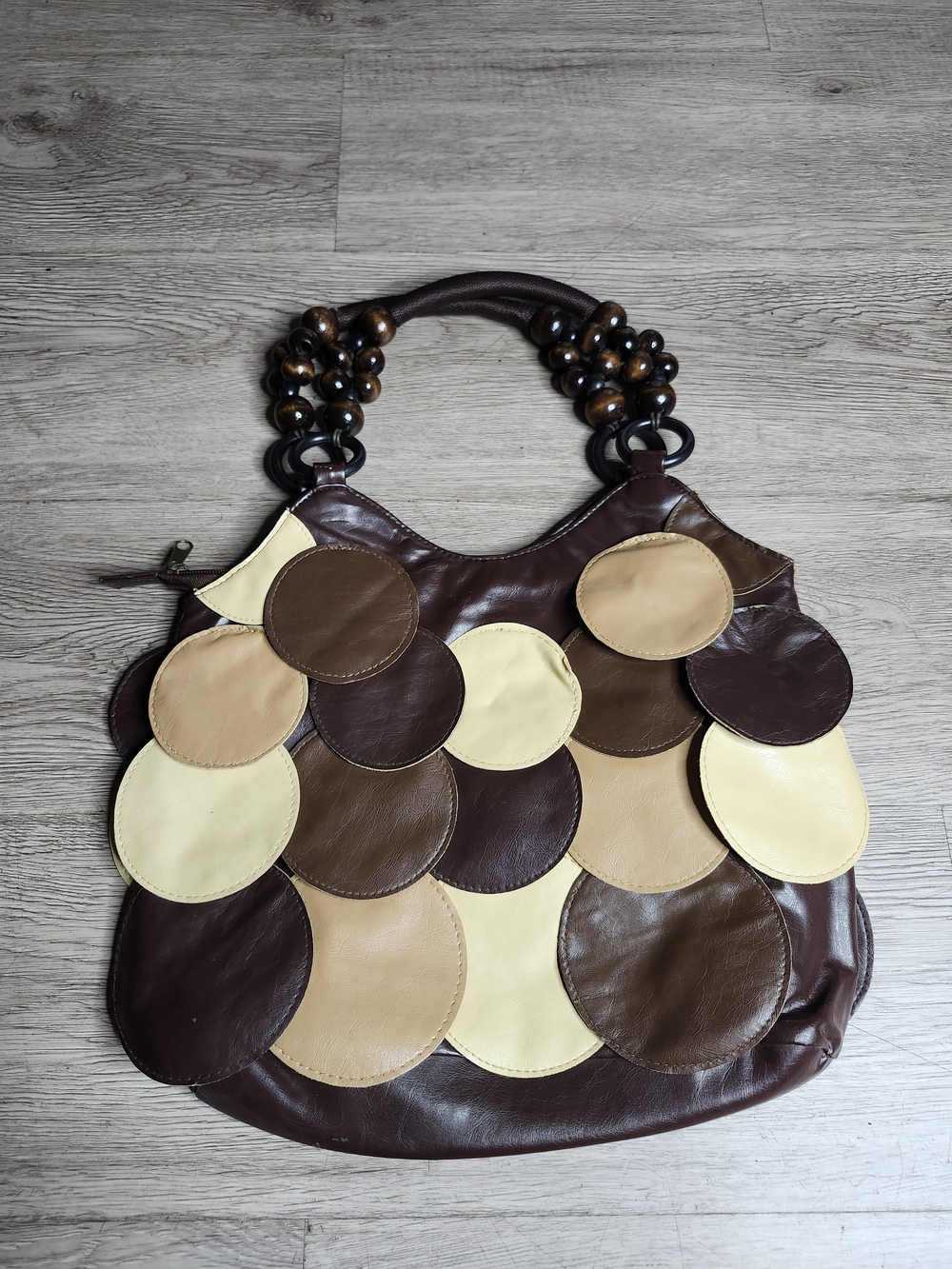 Vintage Women’s Brown Multicolor Leather Circle-Accent Handbag